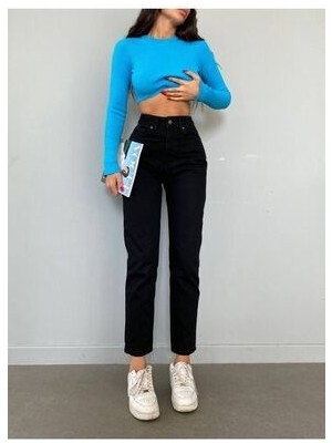 Leo Penelope Zero Kadın Siyah Mom Boyfriend Yüksek Bel Kot Jeans Pantolon