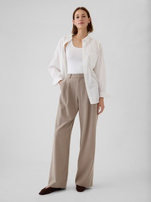 Gap Kadın Kahverengi High Rise Brushed Twill Pileli Pantolon