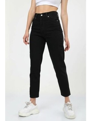 Leo Siyah Mom Jeans Yüksek Bel Boyfriend Pantolon