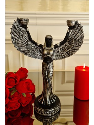 Tekno Trust Isis Şamdan Siyah Silver, Dekoratif Isis Şamdan Mumluk, Yeni Yıl , Isis Heykeli, Silver Dekor