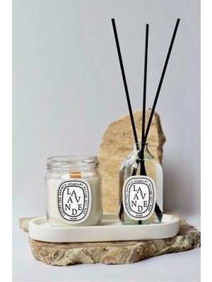 Lavanta Kokulu Ahşap Fitilli Mum ve Oda Kokusu Seti