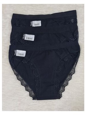 3'lü Paket Siyah Paça Dantelli Işık Bikini Külot