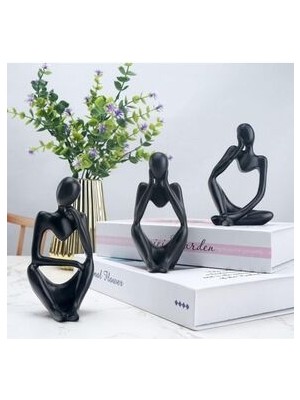 3 Lü Heykel Seti, Düşünen Heykel, Soyut Heykel Set, Iskandinav Tarz Heykel Seti, Dekoratif Biblo