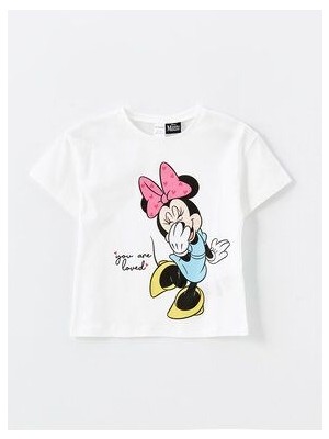 LC Waikiki Bisiklet Yaka Minnie Mouse Baskılı Kız Bebek T-Shirt