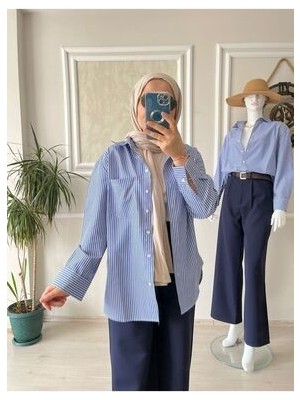 Kadın Lacivert Çizgili Gömlek