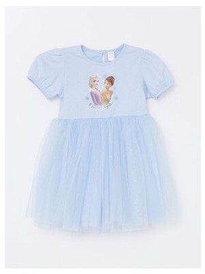Lcw Bisiklet Yaka Kısa Kollu Elsa Baskılı Kız Bebek Elbise