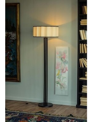 Sonlie  Statik Siyah Metal Özel Tasarım Lambader - Krem