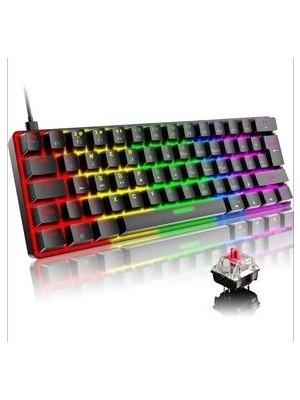 Junglee Mekanik Oyuncu Klavyesi Rgb LED Işıklı Type-C Girişli Red Switch Mechanical Gaming Keyboard