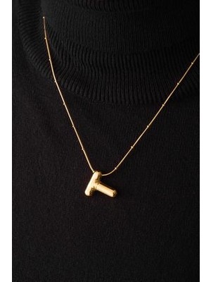 Çelik Harfli  "t"  Bubble Balon Kolye Balık Sırtı Toplu Zincir T Harfi 45CM