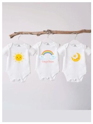 Naive Baby %100 Pamuklu Bebek Body - 3'lü Colorful Dream Set - Bebek Zıbın Badi