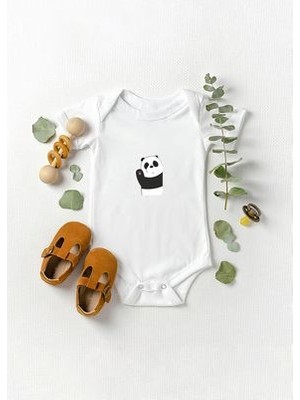 Lotus Baby Kısa Kollu %100 Pamuklu Panda Tasarımlı Bebek Zıbın Body