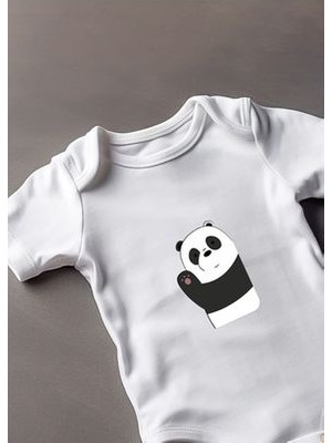 Lotus Baby Kısa Kollu %100 Pamuklu Panda Tasarımlı Bebek Zıbın Body