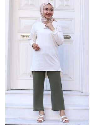 Huban Moda Kadın Haki Beli Lastikli Bol Paça Salaş Yazlık Pantolon AEROBIN-865829 AEROBIN-865829