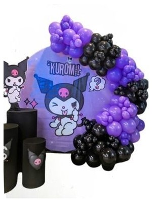 Kuromi Doğum Günü Konsepti Balon Zinciri 80 Adet Balon 1 Adet Balon Zinciri Aparatı Siyah Lila Balon