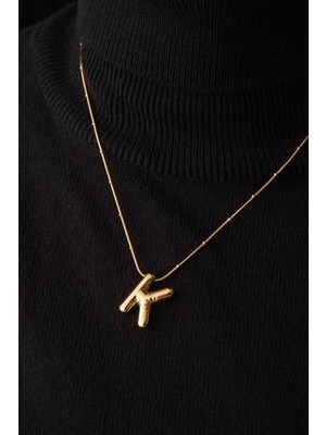 Çelik Harfli  "k"  Bubble Balon Kolye Balık Sırtı Toplu Zincir K Harfi 45CM