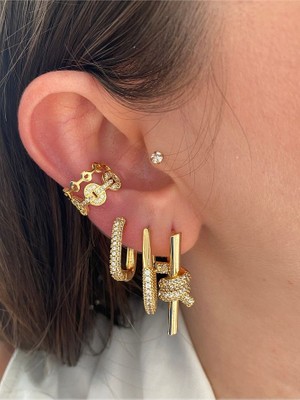 Pinery Jewels Taç Zirkon Taşlı Minimal Kadın Earcuff Kıkırdak Küpe