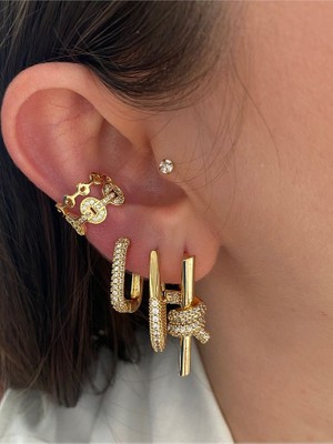 Pinery Jewels Taç Zirkon Taşlı Minimal Kadın Earcuff Kıkırdak Küpe