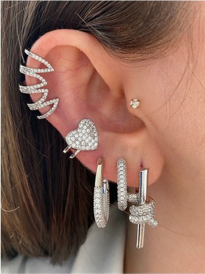 Pinery Jewels Zirkon Taşlı Sıkıştırmalı Kadın Earcuff Kıkırdak Küpe