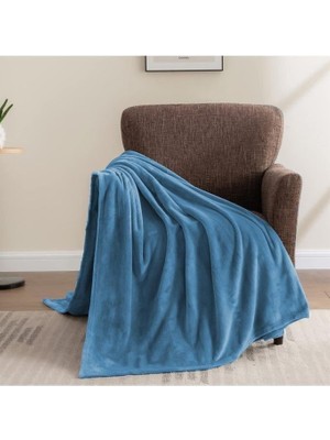 Wellsoft Battaniye Televizyon Battaniyesi Peluş Polar Battaniye Tek Kişilik 170*230- Indigo