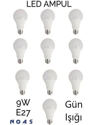 10'lu 9W LED Beyaz Ampül Noas