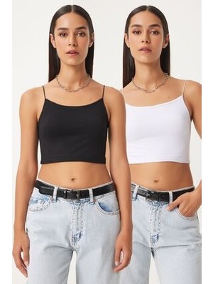 Ip Askılı 2'li Paket Örme Büstiyer Siyah Beyaz