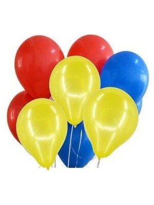Metalik Sarı Kırmızı Koyu Mavi Balon 10 Adet
