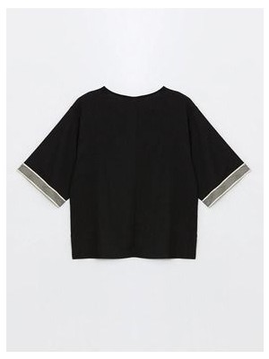 Lcwaıkıkı Basic Yeni Siyah V Yaka Desenli Oversize Dokulu Kadın Bluz