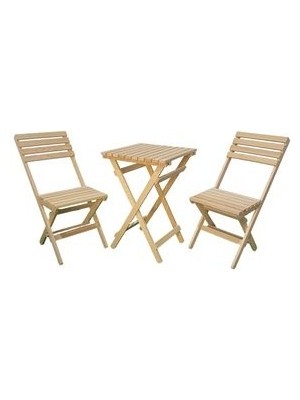 Dekoriker Ahşap Balkon Bahçe Mutfak 3'lü Bistro Set Katlanır 2 Sandalye 1 Masa Takım 50X50CM Nat MB247