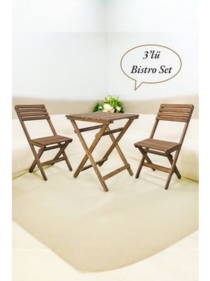 Dekoriker Ahşap Balkon Bahçe Mutfak 3'lü Bistro Set Katlanır 2 Sandalye 1 Masa Takım 50X50CM Ykma MB246