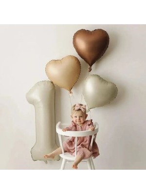 Parti Sürprizi Retro Krom 1 Yaş Kalp Folyo Balon Set