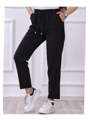 Kadın Siyah Beli Lastikli Havuç Kesim Kumaş Pantolon