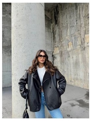 Kadın Oversize Içi Kürklü Deri Ceket Mont