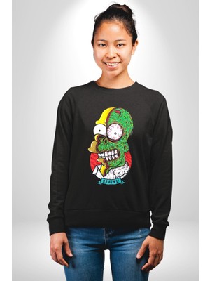 Simpsons Beyin Heryerde Kadın Erkek Siyah Sweatshirt