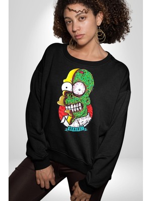 Simpsons Beyin Heryerde Kadın Erkek Siyah Sweatshirt