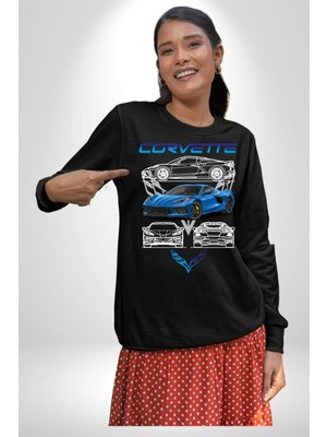 Chevrolet Corvette C8 Kadın Erkek Siyah Sweatshirt