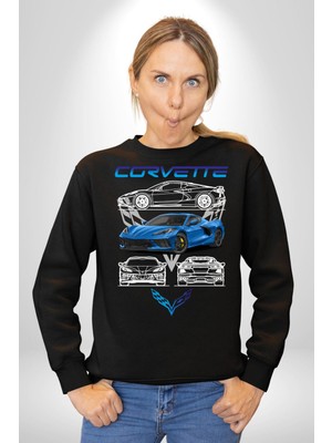 Chevrolet Corvette C8 Kadın Erkek Siyah Sweatshirt