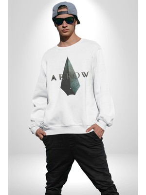 Arrow Kadın Erkek  Beyaz Baskılı Sweatshirt