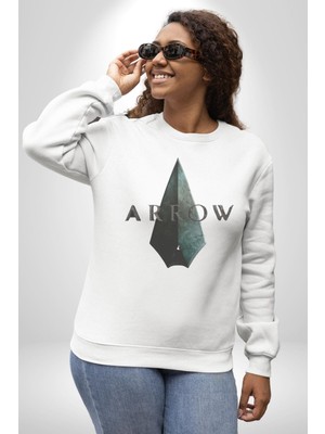 Arrow Kadın Erkek  Beyaz Baskılı Sweatshirt