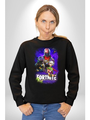 Fortnite Karakterleri Oyun Kadın Erkek Siyah Sweatshirt