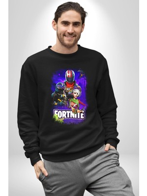 Fortnite Karakterleri Oyun Kadın Erkek Siyah Sweatshirt