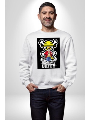 Monkey D. Luffy Japon Anime Kadın Erkek Beyaz Sweatshirt