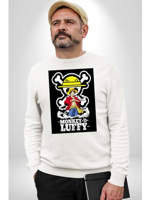 Monkey D. Luffy Japon Anime Kadın Erkek Beyaz Sweatshirt