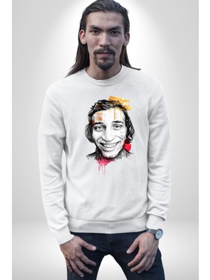 Kemal Sunal Karakalem Kadın Erkek Beyaz Sweatshirt