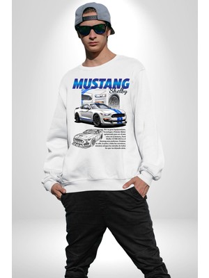 Mustang Shelby Kadın Erkek Beyaz Sweatshirt