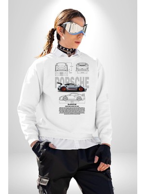 Porche 911GT3 Rs Yarış Araba Kadın Erkek Beyaz Sweatshirt