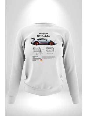 Porche 911GT3 Rs Yarış Araba Kadın Erkek Beyaz Sweatshirt