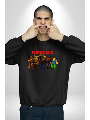 Roblox Oyun Kadın Erkek Siyah Sweatshirt