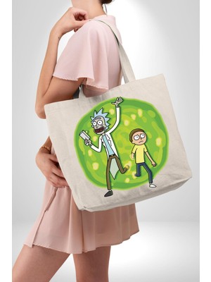 Angemiel Rick And Morty Portal 47X36X8 Kadın Erkek Kanvas Körüklü Büyük Boy Çanta