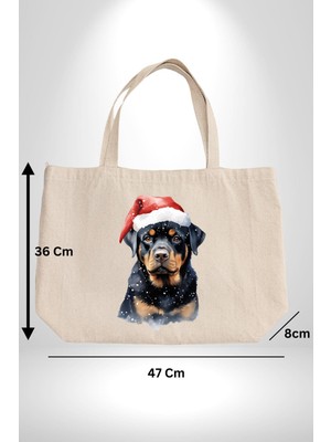 Angemiel Yeni Yıl Noel Rottweiler 47X36X8 Kadın Erkek Kanvas Körüklü Büyük Boy Çanta