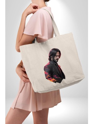 Angemiel John Wick Karakter 47X36X8 Kadın Erkek Kanvas Körüklü Büyük Boy Çanta